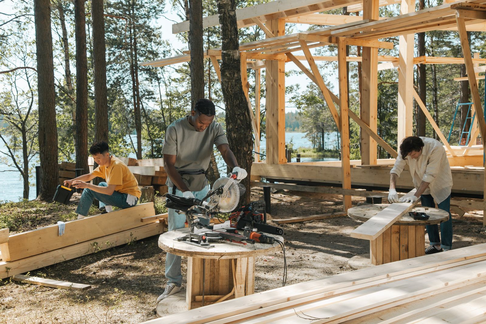 A construction crew working on a jobsite